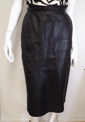 VTG 1980s Basile Black Leather Skirt ITALY Medium Pointed Waist Detail Pockets