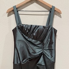 R&M RICHARDS Cocktail Dress Metallic Teal Ruffle Ruched Party Evening Petite 8