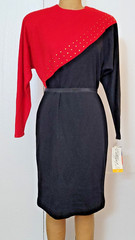 VTG 1980’s D’Albert Ltd Power dress- Red & Black Colorblock – studded USA Made