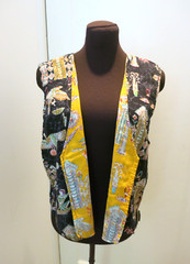 Vintage 90s Handmade Black Yellow Multi Color Egyptian Motif Reversible Vest Med