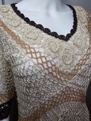 Vtg Y2k Kroshetta By Papillon Crochet Knit Midi Dress Women’s L Cream Beaded