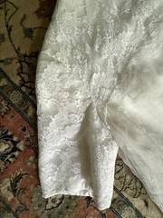 VTG 1960s Ivory Wedding Dress Lace Yoke Sheath Column Bridal Gown Slender M 6-8