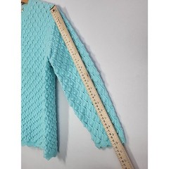 Vintage 60s Aqua Popcorn Bobble Knit Cardigan Sweater M Coquette Cottage