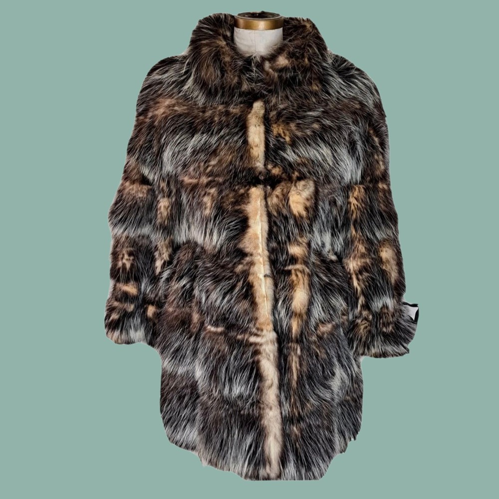 Vintage 80s Women’s Genuine Opossum Fur Coat Size 10/33 Gray Beige Argentina