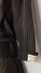 Vintage 1950s black gray suit dress set midi skirt peplum jacket top semi sheer
