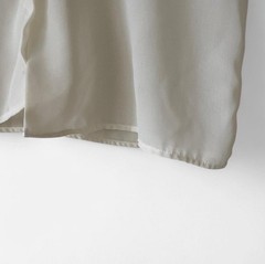 Cream vintage shimmer blouse with lace trim and pearl buttons glam L