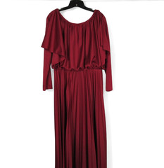 VTG JCPENNY FASHIONS Maroon CREPE Tie Belt PLEATED Blouson EVENING DRESS 15/16