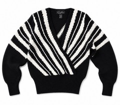 Vintage Suzelle 1980’s 1990’s Black & White V Neck Avant Garde Wrap Sweater S