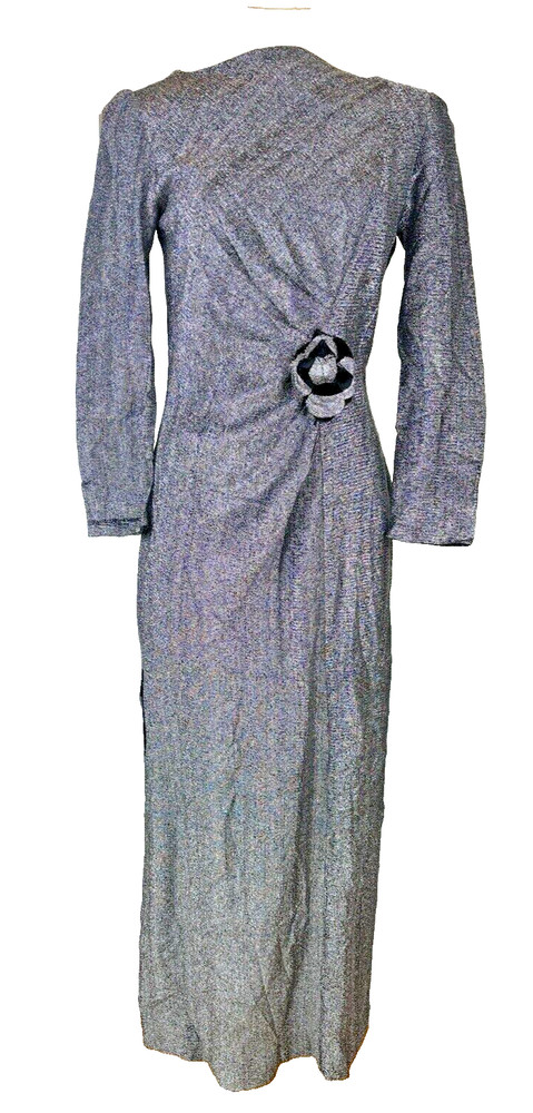 Vintage 70s Teena Paige Silver Metallic 2 Side Slits Dress Size S