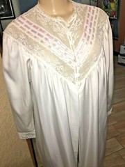 Vintage Intime of California LACE PINK RIBBON Night Gown WHITE SIZE P y1