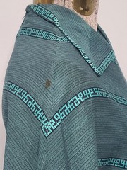 Vintage 1940s 1950s Teal Green Stripe Design Dress Bob Low (B-34″ W-27″)