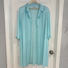 VTG Aqua Mint Blue Two-Piece Nylon Peignoir Nightgown & Robe Set Size M & L USA