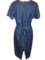 Vintage Mirrors 2 Denim Chambray Maxi Dress Size 16 Back Tie Zipper Short Sleeve