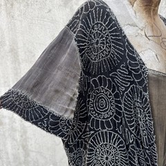 Antique 1920s Completely Beaded Flower Gown Silver Lamé Full Length Dress VTG