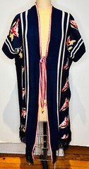 VTG 70’S HIPPY BOHO NAVY BLUE RED SOUTHWEST KNIT BIRD PONCHO SWEATER CAPE*S/M