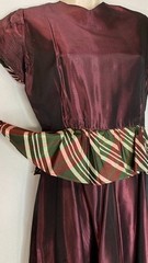 Vintage 1940s purple peplum midi dress XS red green plaid formal short sleeve