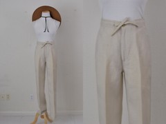 Vintage 90s Beige Drawstring Flat Front Pants | 28-30 waist