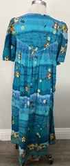 Vtg Phases Tropical Floral Cotton House Patio Dress Blue Hawaiian Midi MuuMuu L