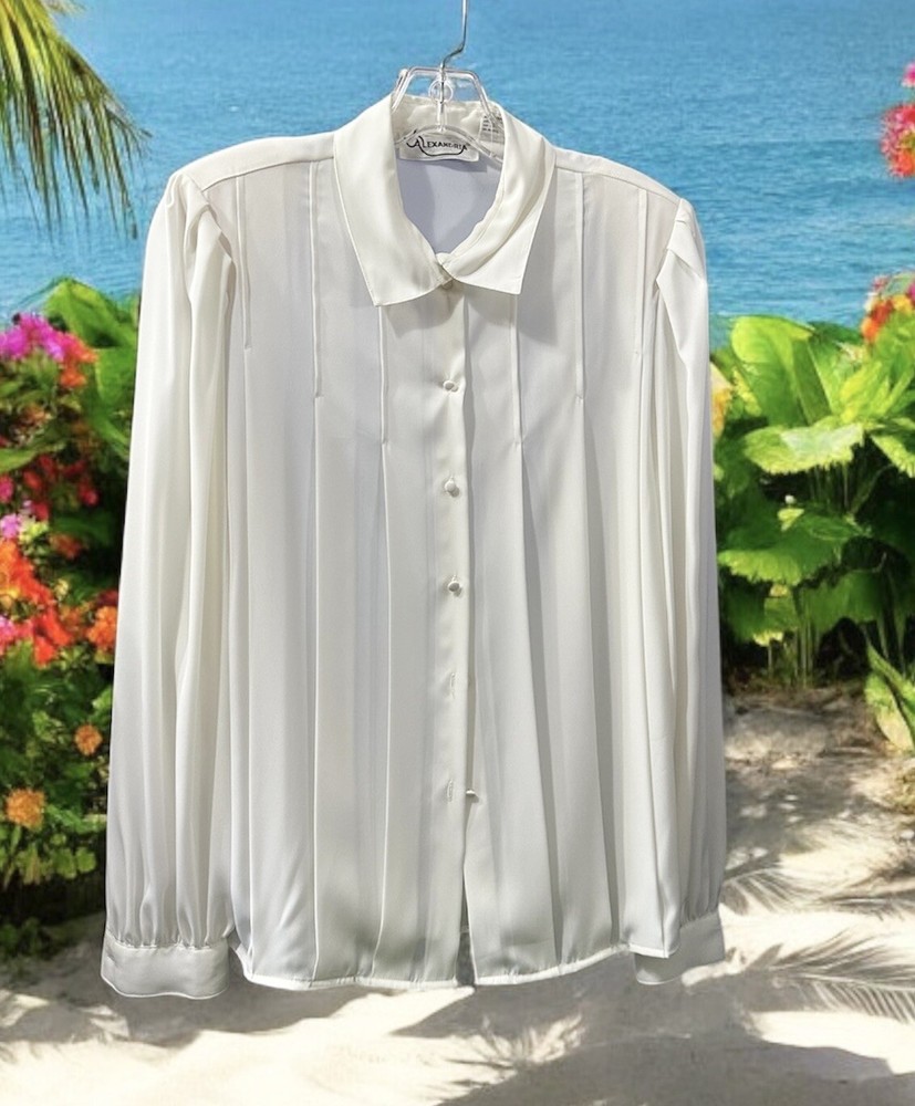 Vintage 80’s pleated front tuxedo style blouse by Alexandria