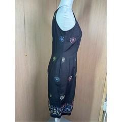 Vintage 1995 Harold’s Little Black Dress Floral Embroidery Side Slit 100% Cotton