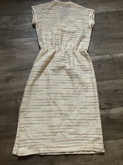 Vintage Malouf of Dallas Women Knit Midi Dress Striped V-Neck Elastic Waist Sz 8