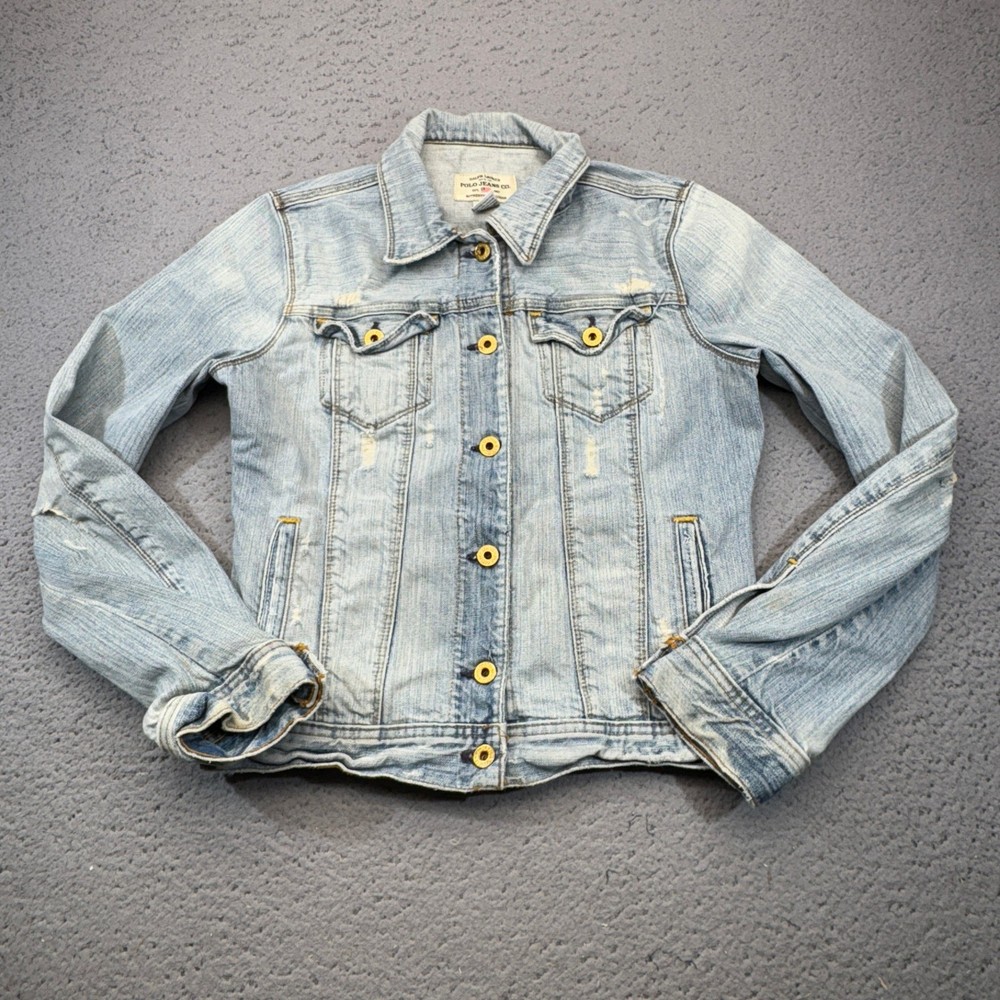 Vintage Polo Ralph Lauren Trucker Jacket Womens Medium Blue Type III Faded Denim