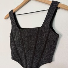 Altar’d State – Black Sparkle Glitter Corset Crop Top Festival Goth Whimsigoth