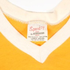 Vintage 1970s MMS Indian Logo Gym V-Neck Ringer T-Shirt Large Yellow White