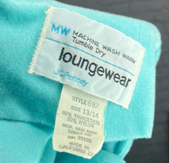 Vintage 70s JCPenney Loungewear Size 13 14 Blue Babydoll Velour House Maxi Dress