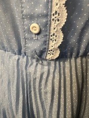 Vintage 70s Light Blue Polkadot Dress Prairie Style Vneck Lace Mid-Length Spring