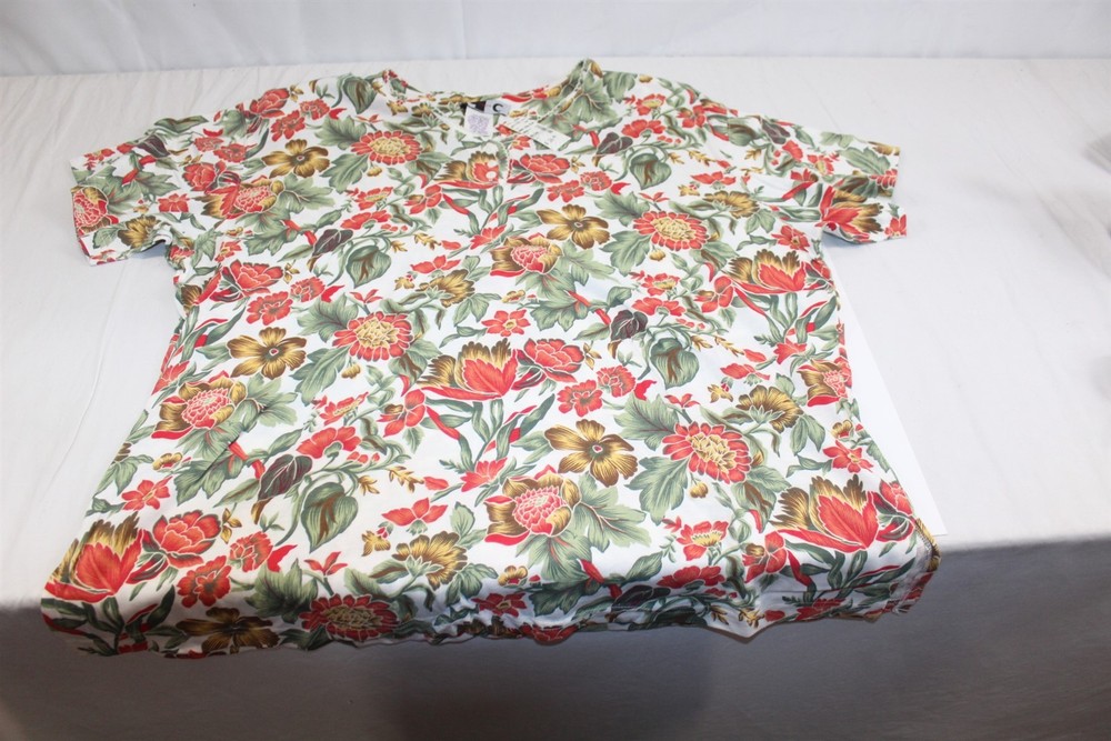 Blouse Padded Shoulders Bright Multi-Color Floral Retro Size 22/24 Women’s