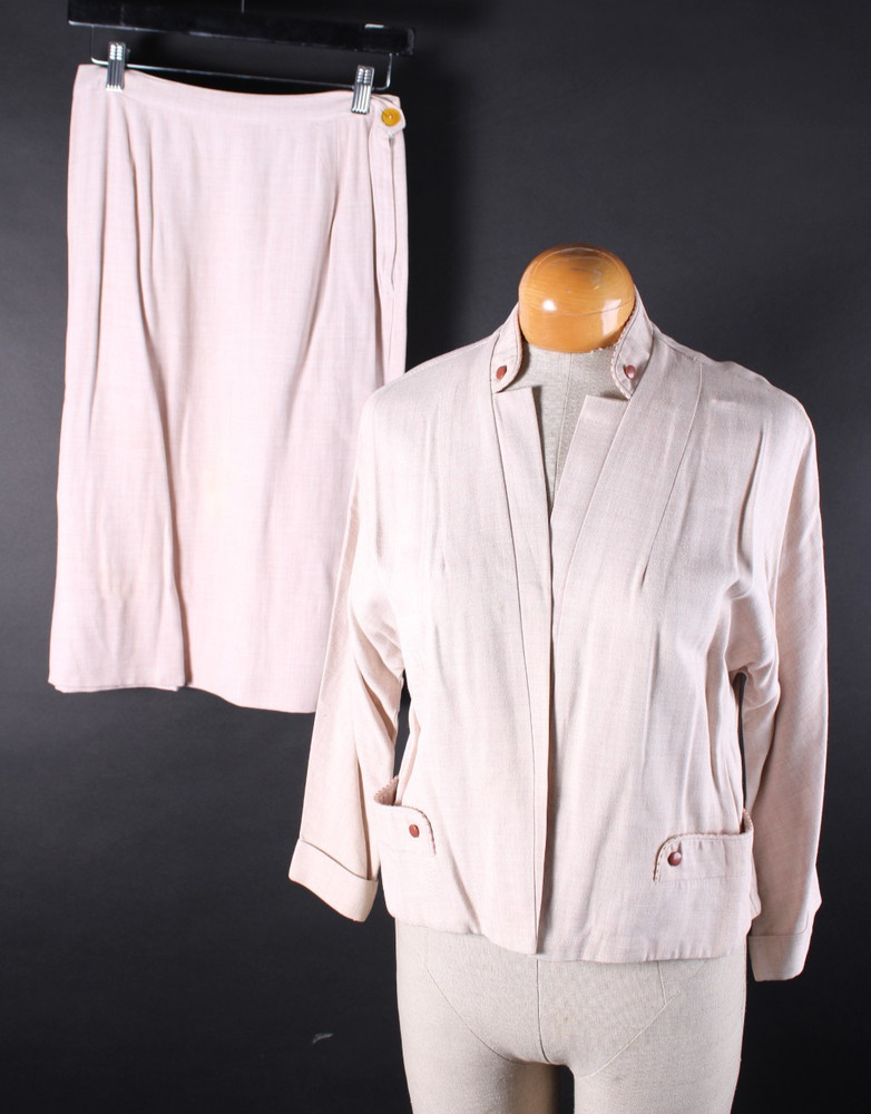 Vintage 1950s Pink Rayon Cotton 2 Piece Skirt Suit Women’s Size Medium