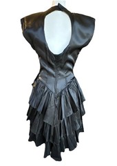 VTG 80s Prom Party Dress 5 Blk Studded Velvet Bow Ruffle Victorian Goth Vampire