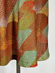 Vintage 1970’s lightweight nylon knit earth tone abstract print day dress Medium