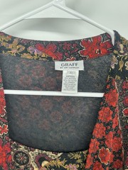 VTG Graff CA Blouse Top Floral Pullover Sz XL Wrap Faux 2 Pc Stretchy