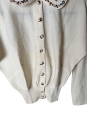 VTG Marvienne Feminine Cardigan Sweater Sz 36 Ivory Ornate Made In Austria READ