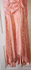 S Pink Sateen Lace Waterfall Dress Puffy Sleeve Ruched Drop Waist Asymmetrical