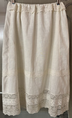 Lovely Antique 1900 Edwardian White Cotton Petticoat Lace Trim Drawstring Skirt