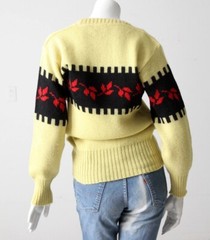 Vintage 1950s The Kandahar by Bert Charon 100% Wool White Black Red Sweater M/L