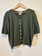 VTG Ramie Blend Cardigan Sweater Sz 16 Mother Pearl Buttons Forest Fairy Green