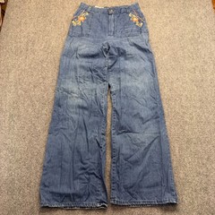 Vintage JCPenney Fashions High Waist Wide Leg Floral Embroidered Denim Jeans 27