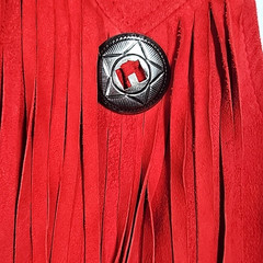 Vtg Cedars Suede Fringed Vest Womens M Red Leather Pockets Western Cowgirl USA
