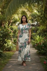 Iolani Young Hawaii Vintage 80s Cream & Multicolor Floral Print Maxi Dress L
