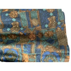 Vintage 70s Handmade Art Deco Geometric Midi Skirt Blue Green Bronze Size S