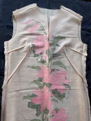 New VTG MCM 50-60s Alfred Shaheen Linen Dress Hand Painted Hawaii Hibiscus READ