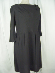 Vtg 60s Black Crepe Tuck in Shoulder Dress-Bust 42/M