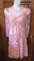 Vintage PATRA Fancy Pink LACE & Emboidered Lace Tiers DRESS & Satiny SLIP, 13/14
