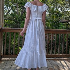 1970s Vintage White Eyelet Ruffle Prairie Maxi Dress XXS (read description!)