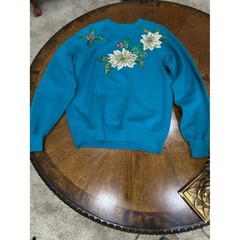 Lee Sweatshirt Large Vintage Poinsettia Christmas Grandma Core Kitsch