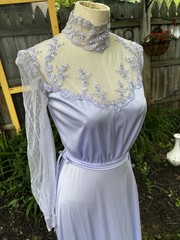 VTG 70s Dress Maxi Polyester Formal Bridesmaid Wedding Purple Sheer Eve Milady